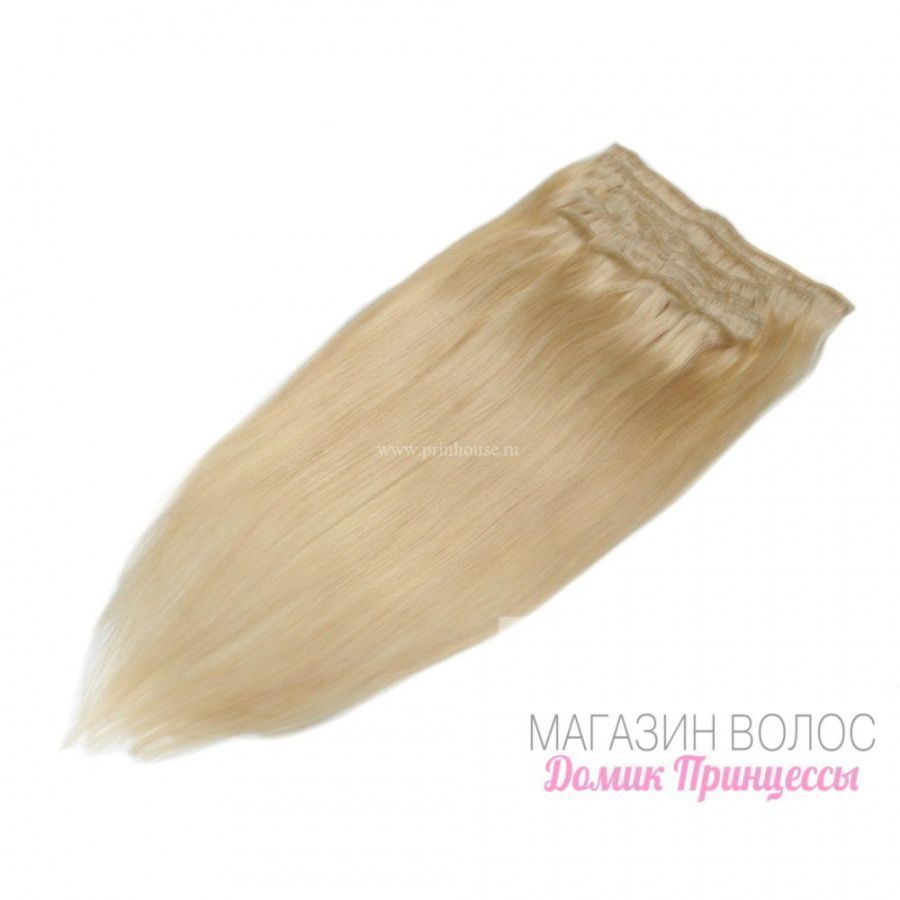 Фото Волосы на заколках натуральные длина 50см цвет №613 блонд - магазин  "Домик Принцессы"