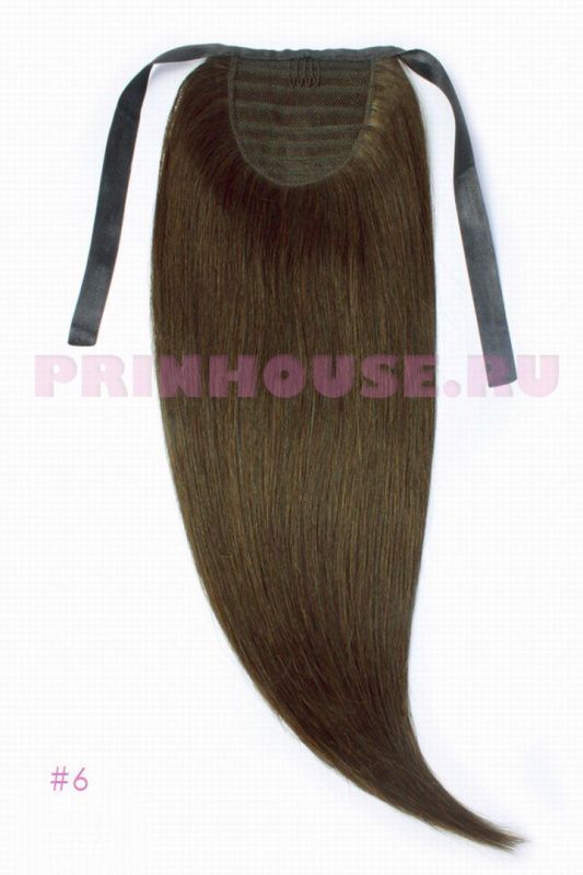 Фото Накладной хвост из натуральных волос на ленте 60cм цвет №6 шоколад - магазин  "Домик Принцессы"