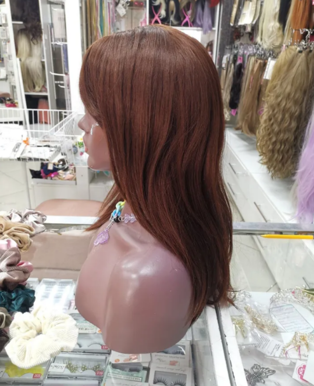 Фото Парик женский из натуральных волос на трессовой основе 45см, медный - магазин  "Домик Принцессы"