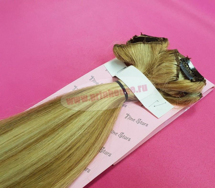 Фото Волосы на заколках натуральные люкс цвет 27/613 микс блонд - магазин  "Домик Принцессы"