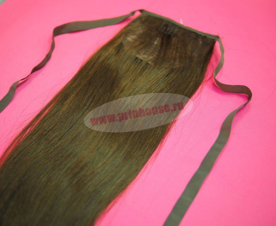 Фото Накладной хвост из натуральных волос на ленте 55cм цвет №3 темный шоколад - магазин  "Домик Принцессы"