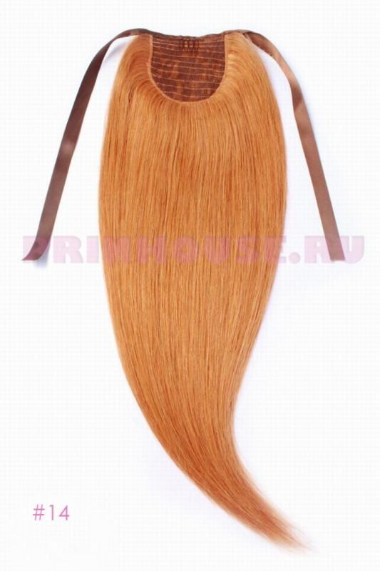Фото Накладной хвост из натуральных волос на ленте 40cм цвет №14 рыжий - магазин  "Домик Принцессы"