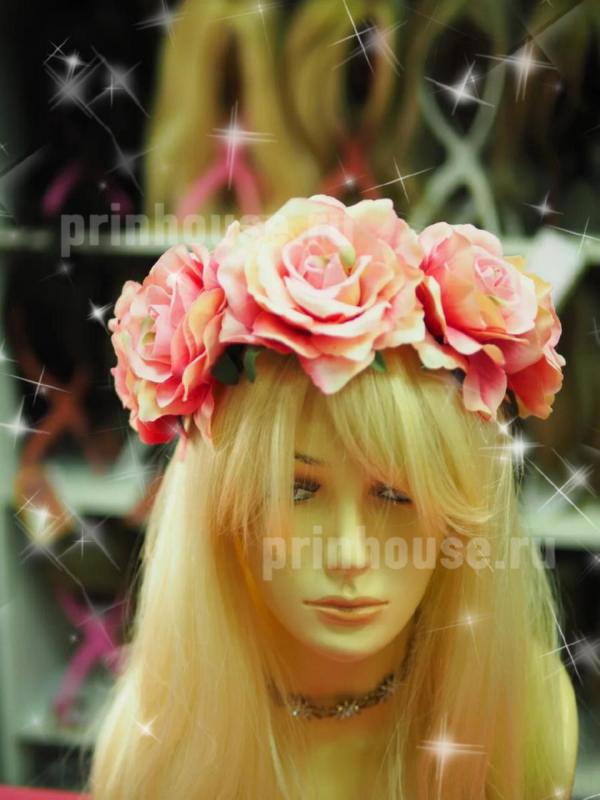 Фото Ободок из пышных персиковых роз - магазин  "Домик Принцессы"