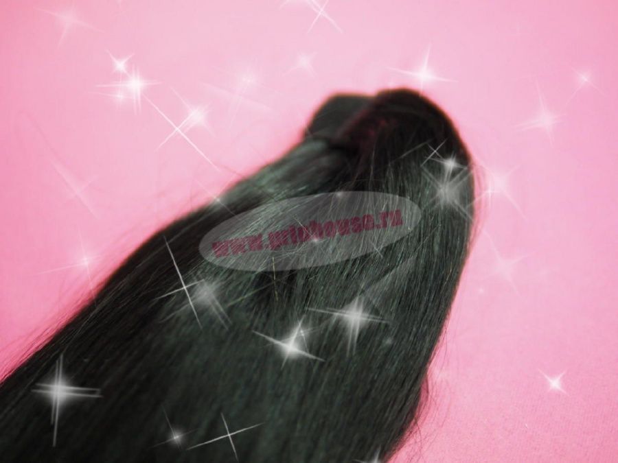 Фото Накладной хвост из натуральных волос на ленте 40cм цвет №1 черный - магазин  "Домик Принцессы"
