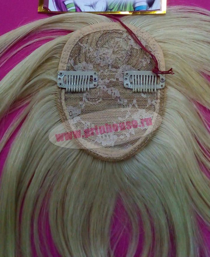 Фото Челка натуральная накладка на макушку с дополнительными прядями для затылочной зоны цвет 613 блонд - магазин  "Домик Принцессы"