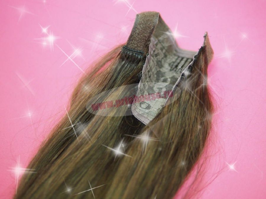 Фото Накладной хвост из натуральных волос на ленте 40cм цвет №2 натуральный черный - магазин  "Домик Принцессы"