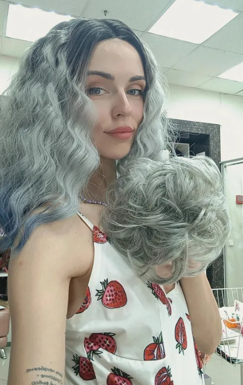 Фото Резинка из волос размер XXL цвет 51О неоднородный седой микс - магазин  "Домик Принцессы"