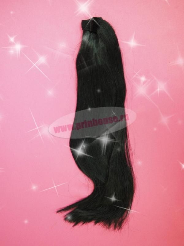 Фото Накладной хвост из натуральных волос на ленте 40cм цвет №1 черный - магазин  "Домик Принцессы"