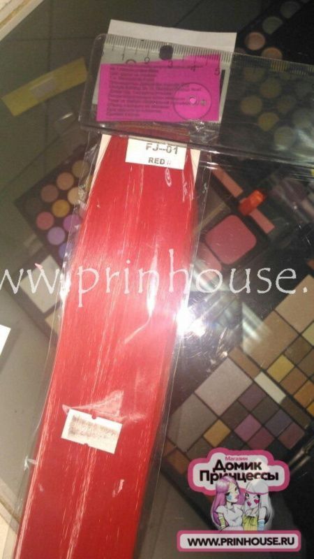 Фото Цветная узкая прядь на заколке цвет красный - магазин  "Домик Принцессы"