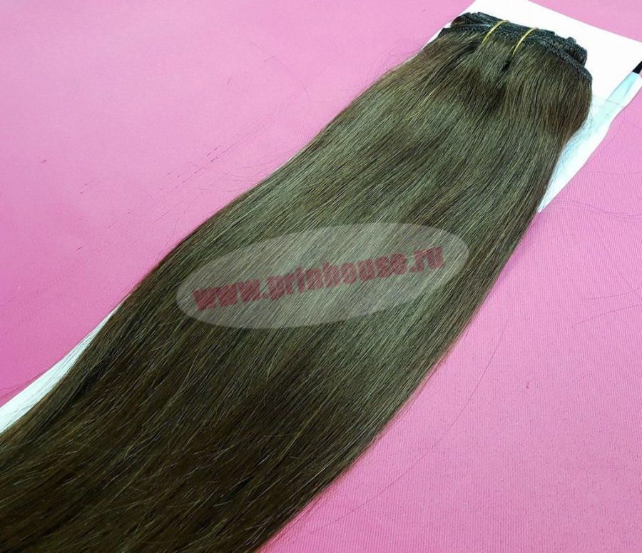 Фото Волосы на заколках натуральные 55см 100гр цвет 4 шоколад - магазин  "Домик Принцессы"