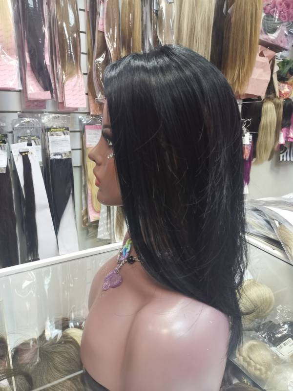 Фото Накладка прямая из эко волоса филированная стрижка на 4х заколках 25 см цвет 1.1 черный - магазин  "Домик Принцессы"