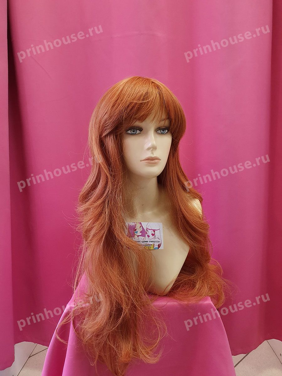 Фото Парик термо длинный в локонах с челкой рыжий 130A - магазин  "Домик Принцессы"