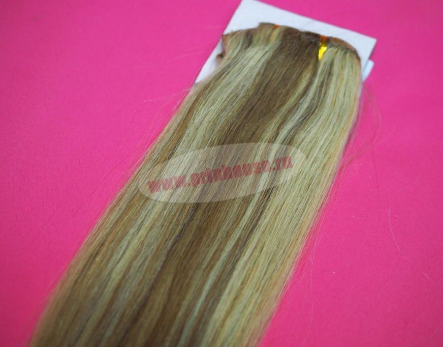 Фото Волосы на заколках натуральные люкс длина 50 см 70 грамм цвет #8/24 мелированный блонд - магазин  "Домик Принцессы"