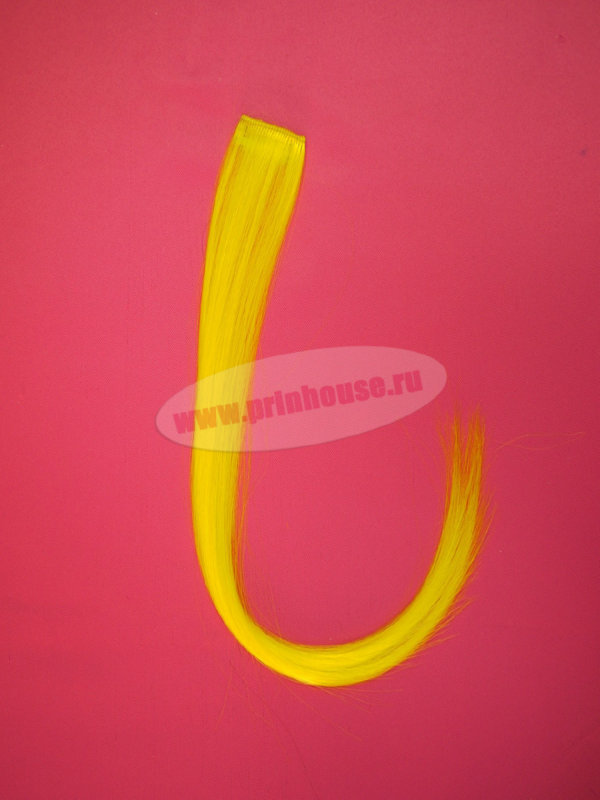 Фото Цветная узкая прядь на заколке цвет желтый - магазин  "Домик Принцессы"