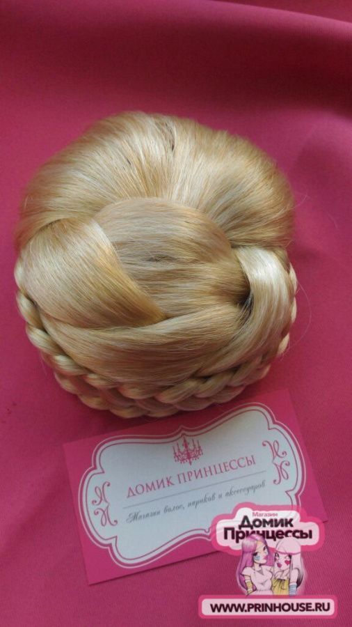 Фото Кичка накладная с косой цвет 1013 светлый блонд с мелированием - магазин  "Домик Принцессы"