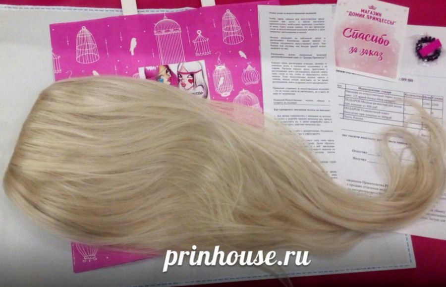 Фото Накладка из искусственных термо волос цвет 122 яркий блонд 60см прямые - магазин  "Домик Принцессы"
