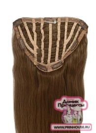 Фото Накладка из натуральных волос на заколках на затылочную зону 50см 200грамм цвет светлый шоколад #8 - магазин  "Домик Принцессы"