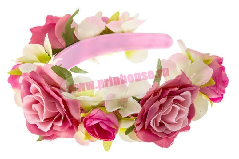 Фото Ободок из пышных больших розовых и нежно-розовых цветов - магазин  "Домик Принцессы"