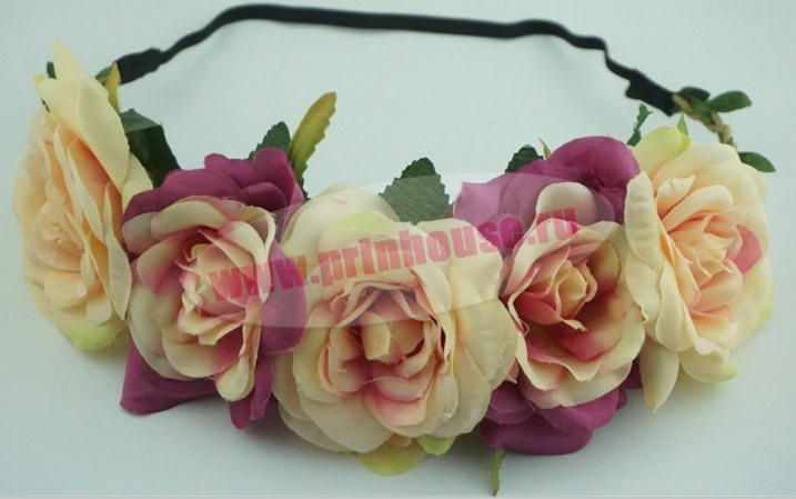 Фото Ободок из пышных больших бордовых розовых роз - магазин  "Домик Принцессы"