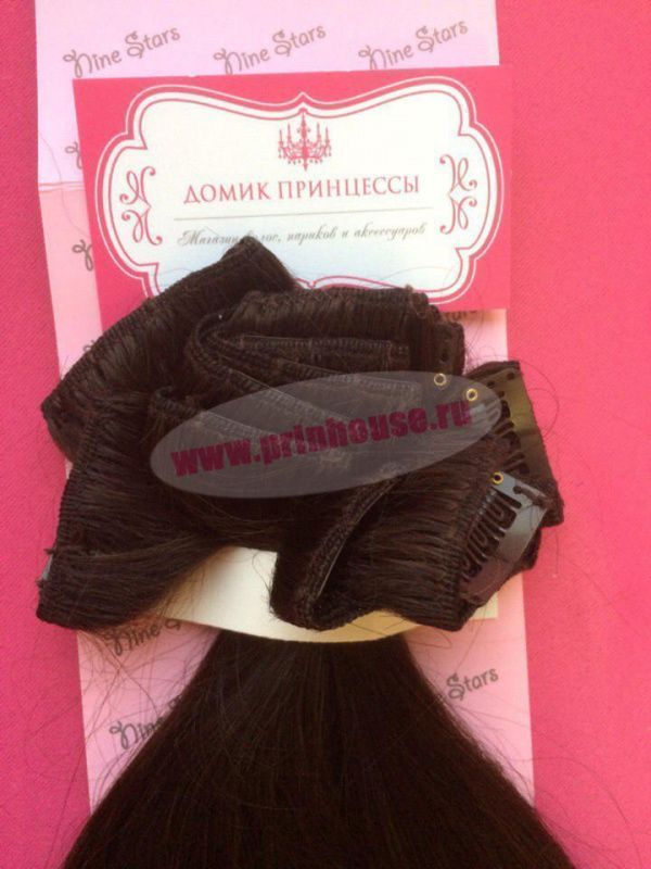 Фото Волосы на заколках натуральные люкс длина 50см цвет №2 темный шоколад - магазин  "Домик Принцессы"