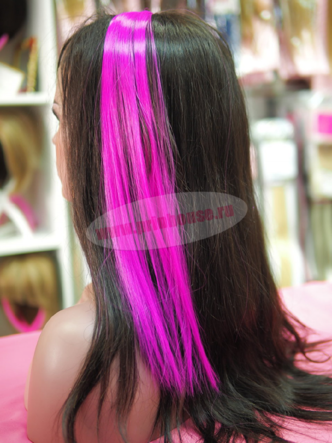 Фото Цветная узкая прядь на заколке цвет ярко-фиолетовый - магазин  "Домик Принцессы"