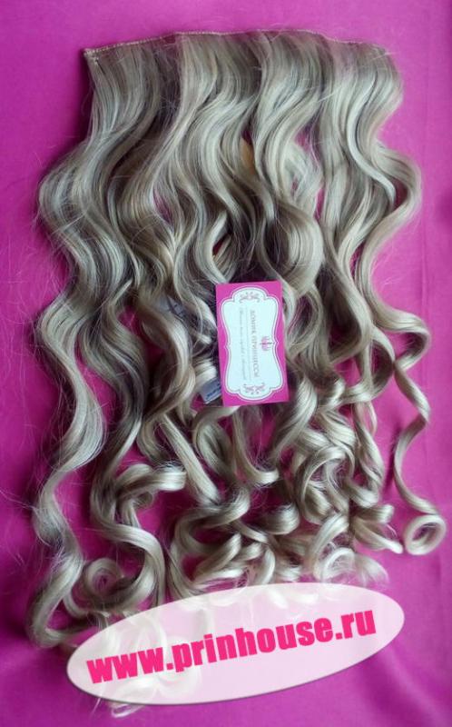Фото Волосы локоны на леске искусственные цвет #15BT613 мелированный блонд - магазин  "Домик Принцессы"