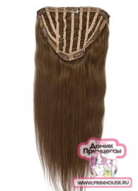 Фото Накладка из натуральных волос на заколках на затылочную зону 50см 200грамм цвет светлый шоколад #8 - магазин  "Домик Принцессы"