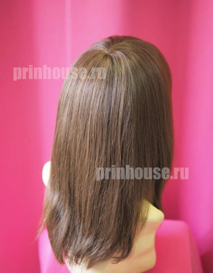 Фото Натуральный парик из славянских волос средней длины с челкой цвет шоколад - магазин  "Домик Принцессы"