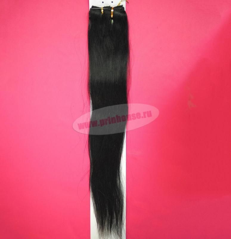 Фото Волосы на заколках натуральные люкс длина 50 см 70 грамм цвет #1 черный - магазин  "Домик Принцессы"