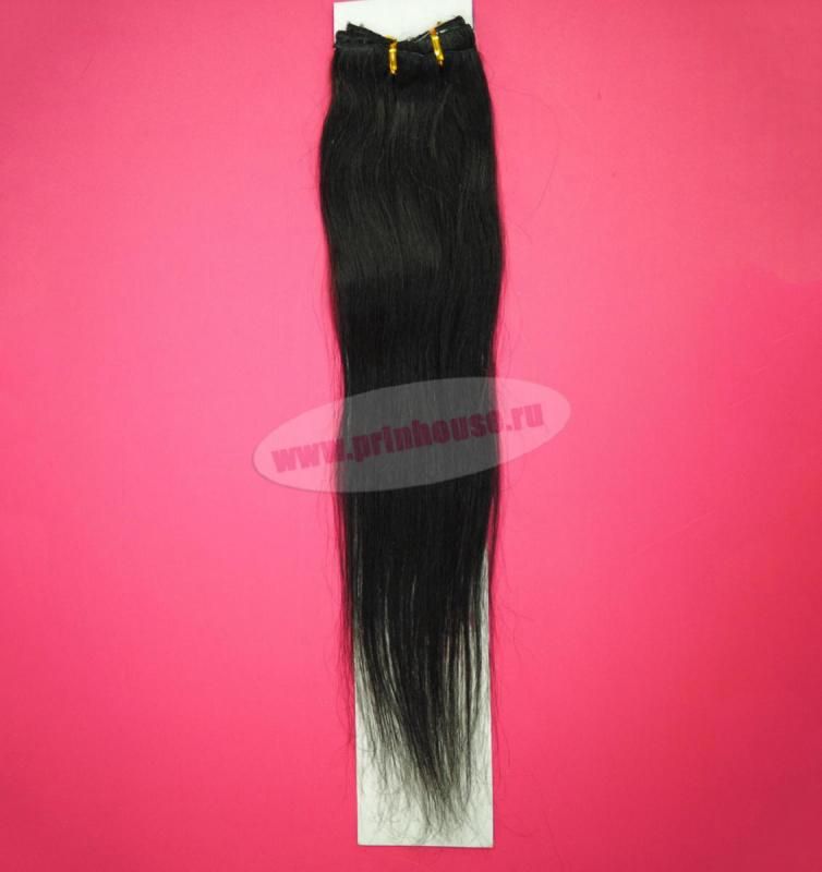 Фото Волосы на заколках натуральные люкс длина 50 см 70 грамм цвет #1B естественный черный - магазин  "Домик Принцессы"