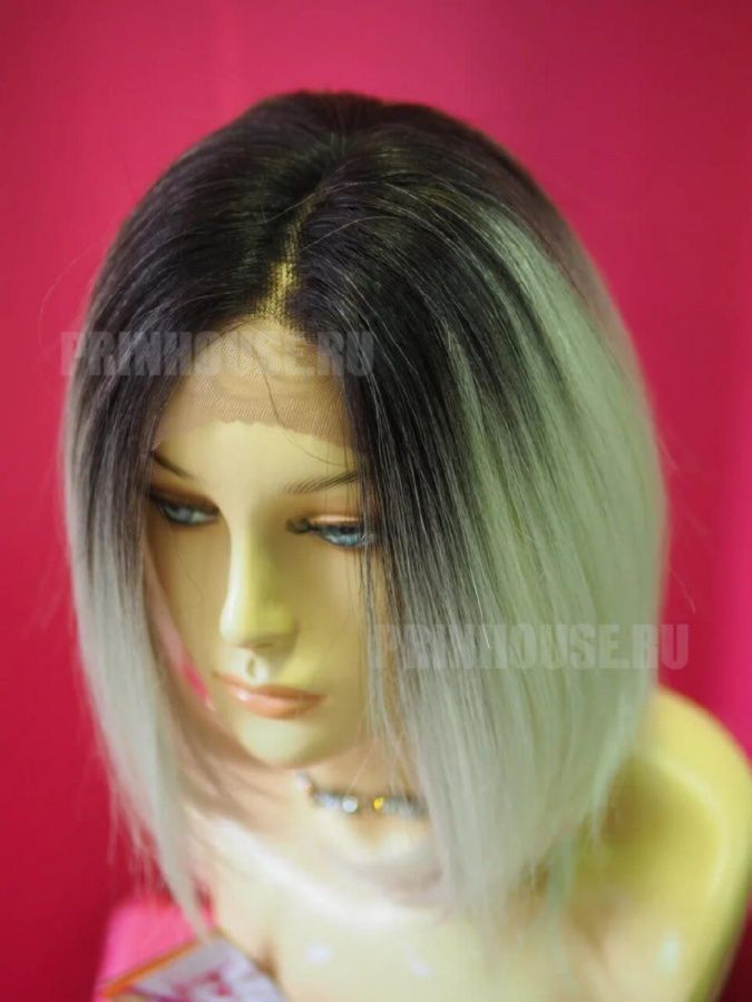 Фото Парик омбре искусственный без челки каре цвет черный+блонд - магазин  "Домик Принцессы"