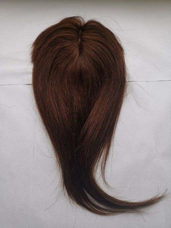 Фото Накладка на теменную зону из натуральных волос с челкой цвет 4 шоколад - магазин  "Домик Принцессы"
