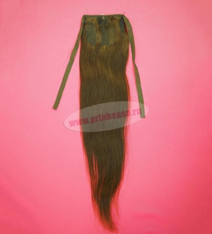 Фото Накладной хвост из натуральных волос на ленте 55cм цвет №4 шоколад - магазин  "Домик Принцессы"