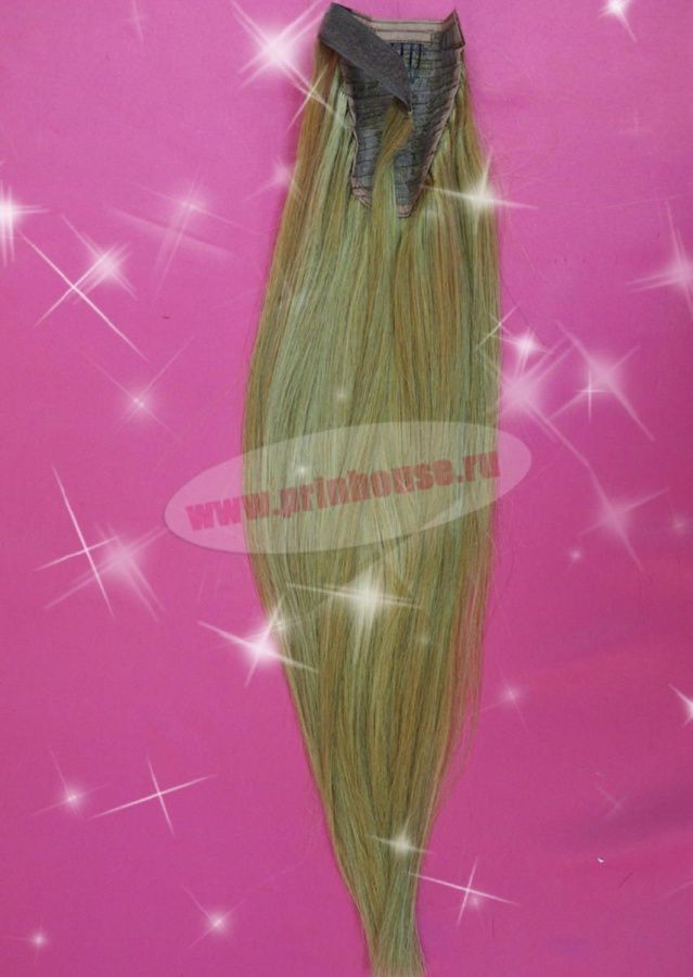 Фото Накладной хвост из натуральных волос на ленте 40cм цвет №18 светло русый - магазин  "Домик Принцессы"