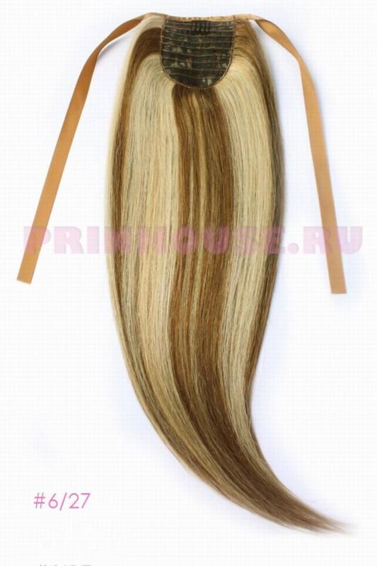 Фото Накладной хвост из натуральных волос на ленте 40cм цвет №6 шоколад - магазин  "Домик Принцессы"