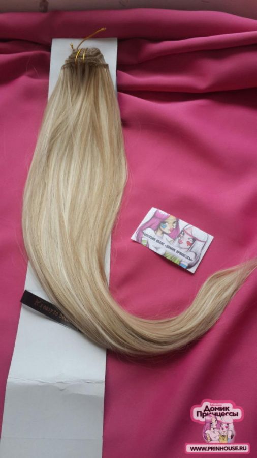 Фото Волосы на заколках искусственные 8 лент термо цвет L15/613 длина 60 см - магазин  "Домик Принцессы"