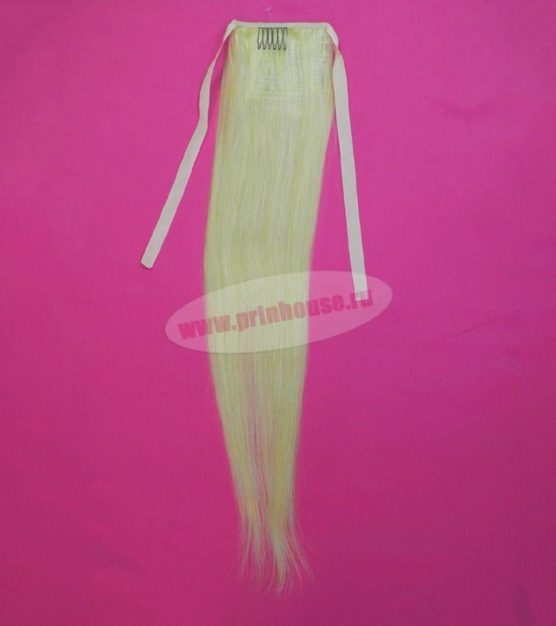 Фото Накладной хвост из натуральных волос на ленте 55cм цвет №613 блонд - магазин  "Домик Принцессы"