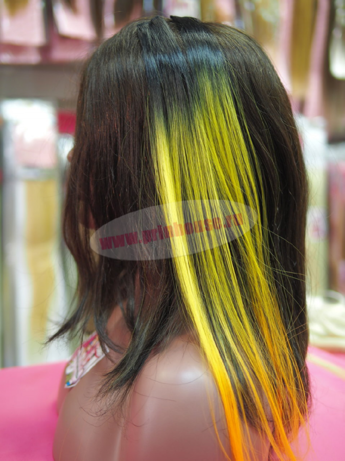 Фото Цветная прядь из искусственного волоса kanekalon прямой на клипсах омбре желтая - магазин  "Домик Принцессы"