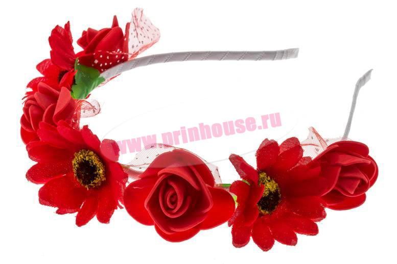 Фото Ободок с красными цветами розами - магазин  "Домик Принцессы"