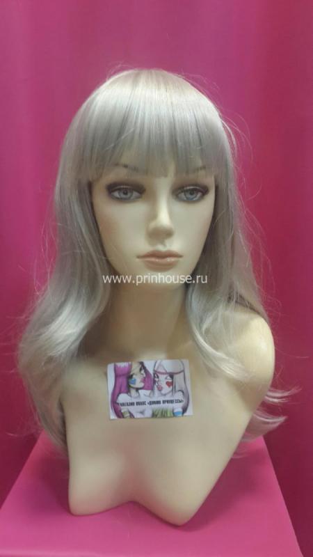 Фото Парик локоны с челкой цвет Серебристо-пепельный блонд - магазин  "Домик Принцессы"