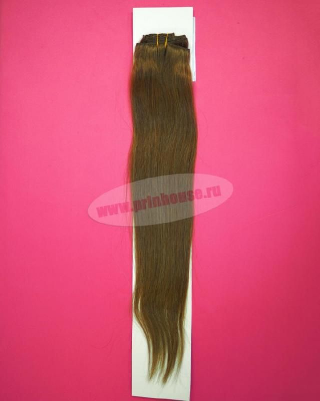 Фото Волосы на заколках натуральные 55см 100гр цвет 8 светлый шоколад - магазин  "Домик Принцессы"