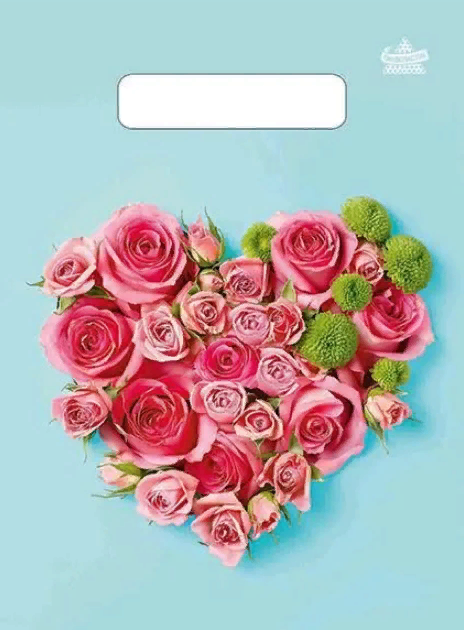 Фото Пакет голубой с розовыми розами в виде сердца 19х25см, 1шт - магазин  "Домик Принцессы"