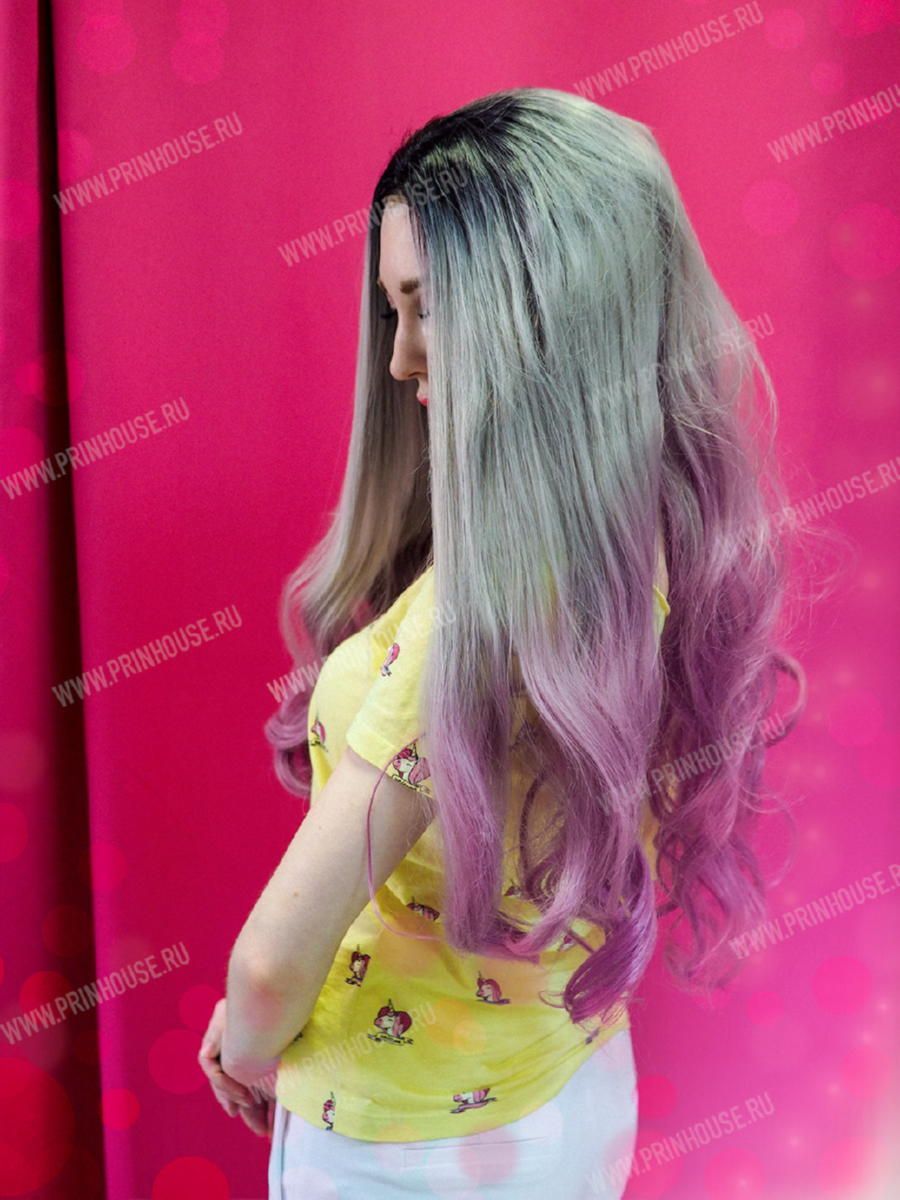 Фото Парик на сетке из искусственных волос тройное омбре цвет черный+серый+фиолетовый EXTRAVAGANZA - магазин  "Домик Принцессы"