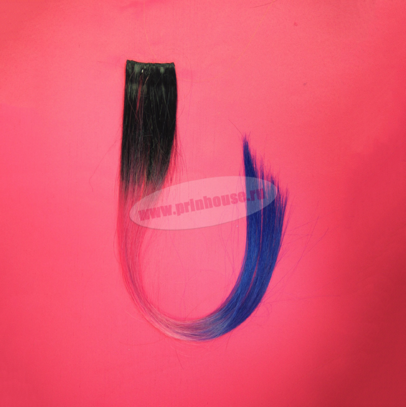 Фото Цветная прядь из искусственного волоса kanekalon прямой на клипсах омбре черная+розовая+синяя - магазин  "Домик Принцессы"