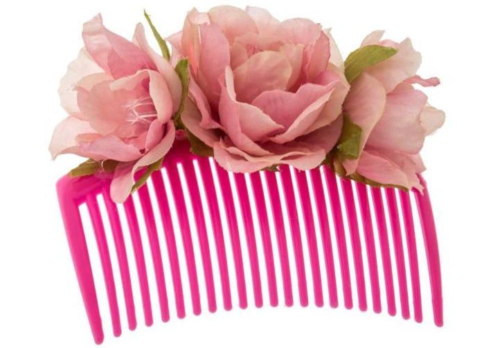 Фото Гребень розовый с цветами - магазин  "Домик Принцессы"