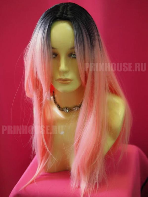 Фото Парик омбре искусственный без челки цвет черный+розовый - магазин  "Домик Принцессы"