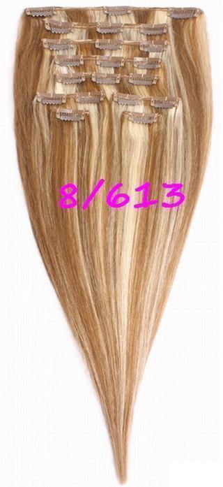 Фото Волосы на заколках натуральные Макси-комплект №8/613 мелированный блонд 180 грамм 50см - магазин  "Домик Принцессы"
