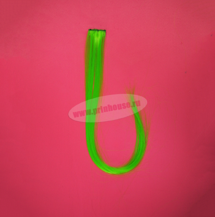 Фото Цветная узкая прядь на заколке цвет зеленый - магазин  "Домик Принцессы"