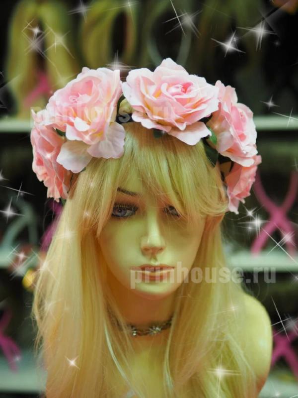 Фото Ободок из пышных розовых роз - магазин  "Домик Принцессы"
