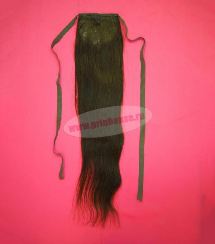 Фото Накладной хвост из натуральных волос на ленте 55cм цвет №3 темный шоколад - магазин  "Домик Принцессы"